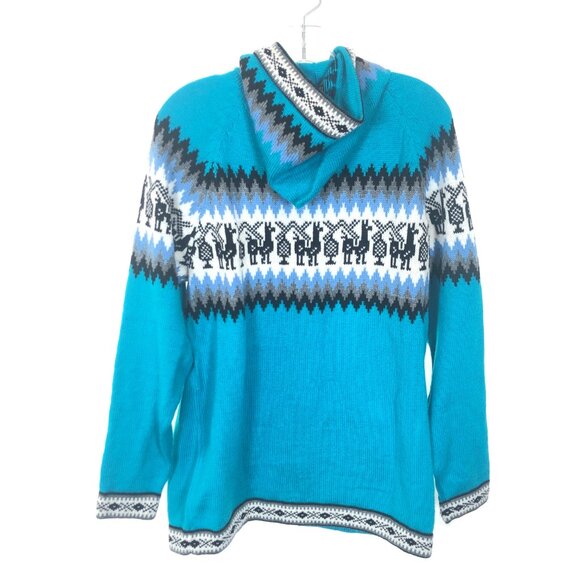 Womens Size Large Inti Alpaca Electric Blue Wool Knit Hooded Full Zip Jacket - Picture 3 of 3